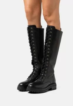 Leather - Bottes À Lacets - Black