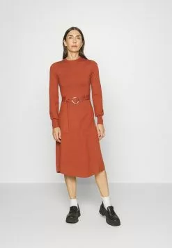 Anna Field Crew Ausschnitt Midi Strickkleid Mit Gürtel - Robe Pull - Brown